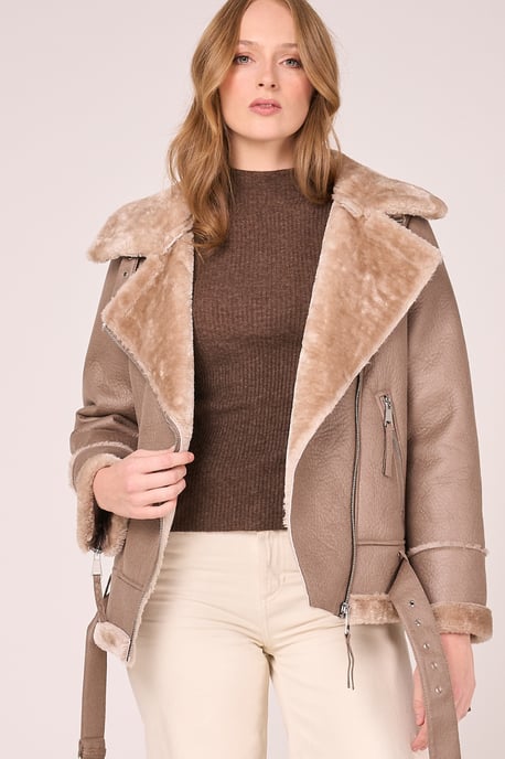 Faux Shearling Belted Aviator - Image 3